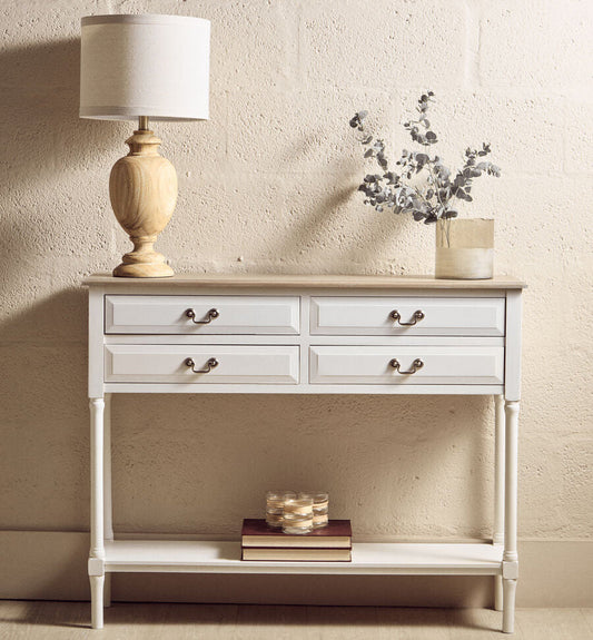 Heritage 4 Drawer White Console Table