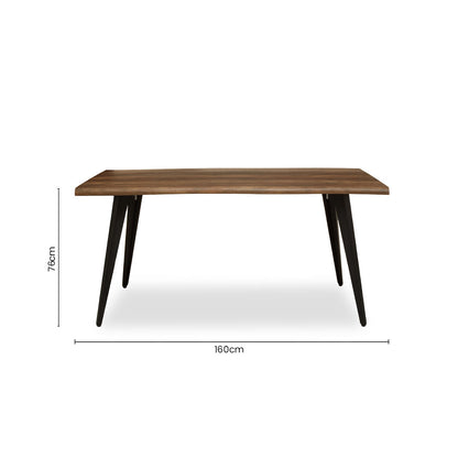 Brown Dark Wood Veneer Top Dining Table with Black Slender Legs | Assia