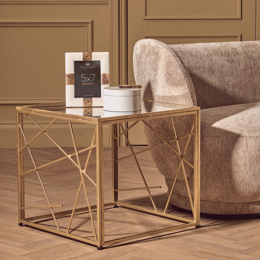 Farran Gold Finish Side Table With Mirror Top