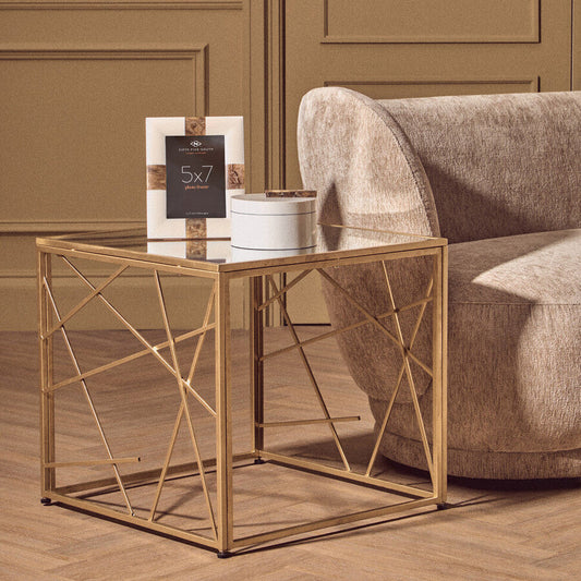 Farran Gold Finish Side Table With Mirror Top