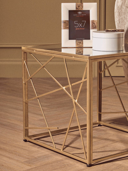 Farran Gold Finish Side Table With Mirror Top