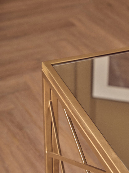 Farran Gold Finish Side Table With Mirror Top