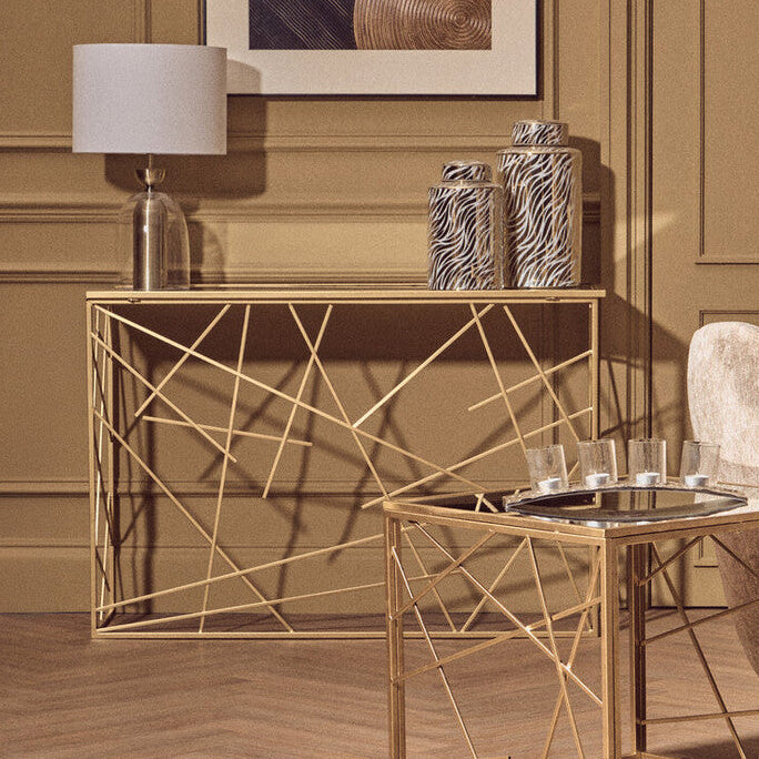 Farran Gold Finish Console Table With Mirror Top