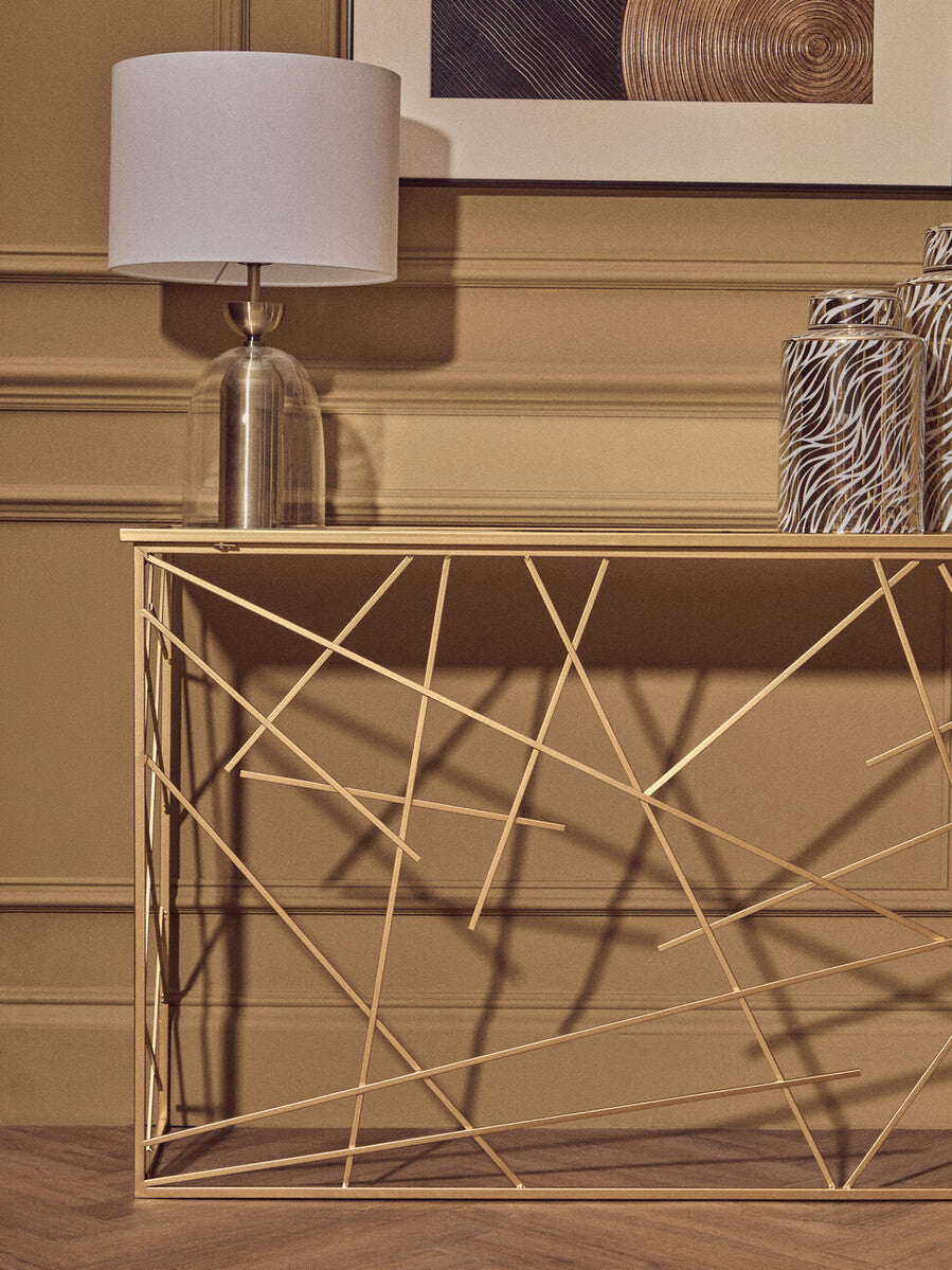 Farran Gold Finish Console Table With Mirror Top