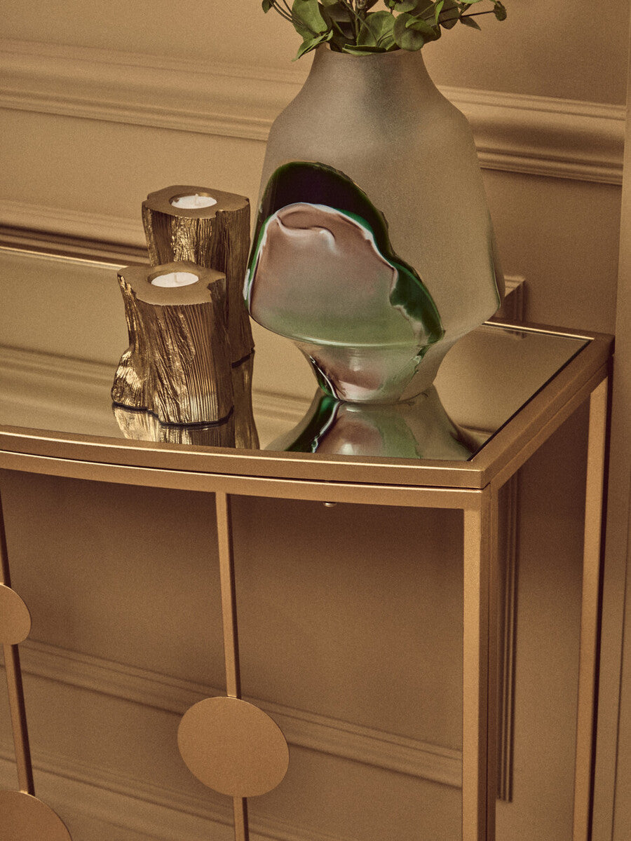 Farran Champagne Gold Finish Console Table With Mirror Top