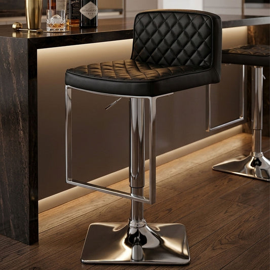 Baina Black And Chrome Bar Stool With Square Base