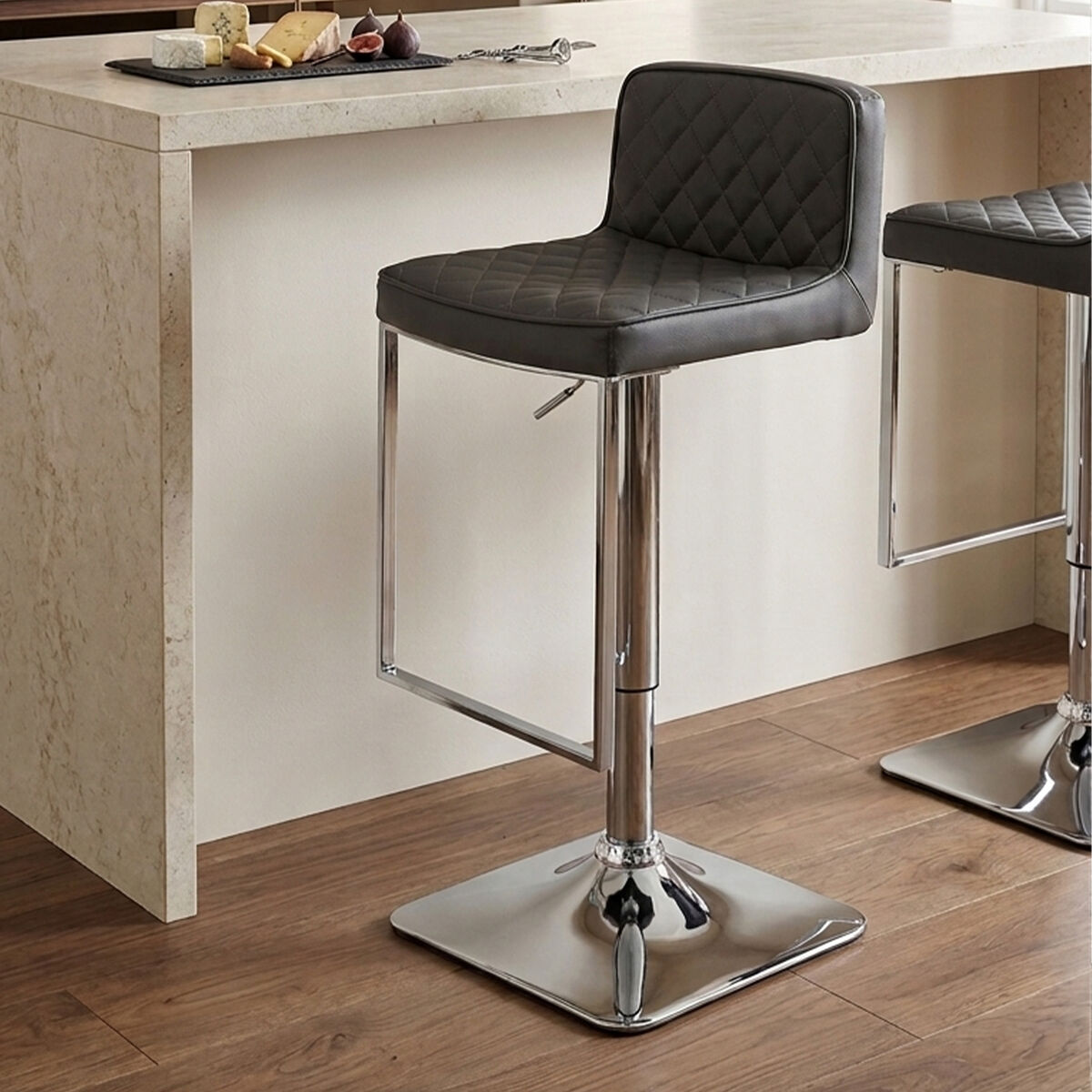 Dark Grey and Chrome Square Base Bar Stool | Baina