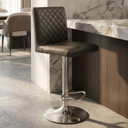 Black and Chrome Bar Stool with Round Base | Baina