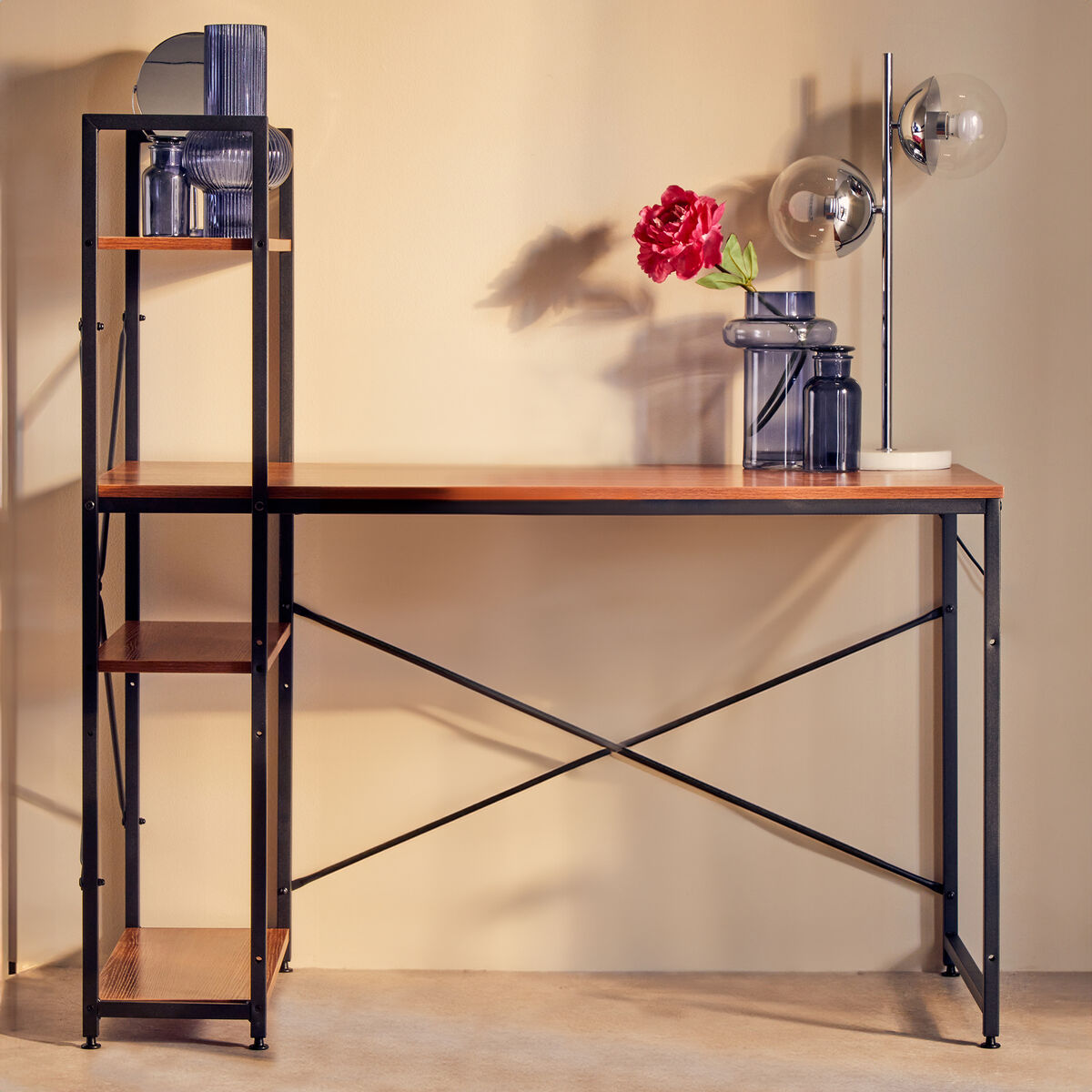 Laxton Red Pomelo Desk With Shelves
