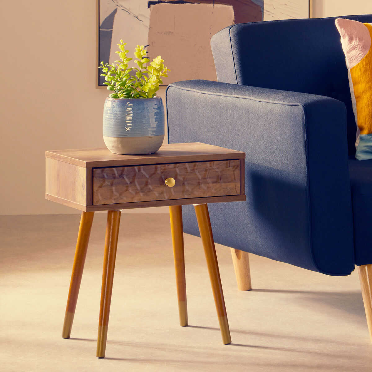Frida Wood Veneer Bedside Table with 1 Drawer