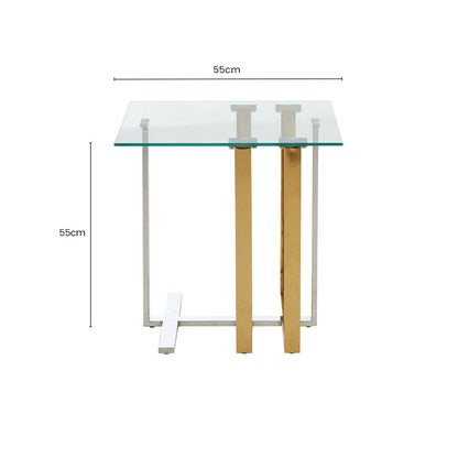 Alvea Gold and Silver Stainless Steel Side Table with Clear Tempered Glass Top