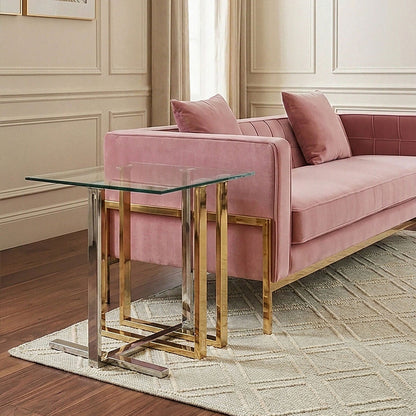 Alvea Gold and Silver Stainless Steel Side Table with Clear Tempered Glass Top