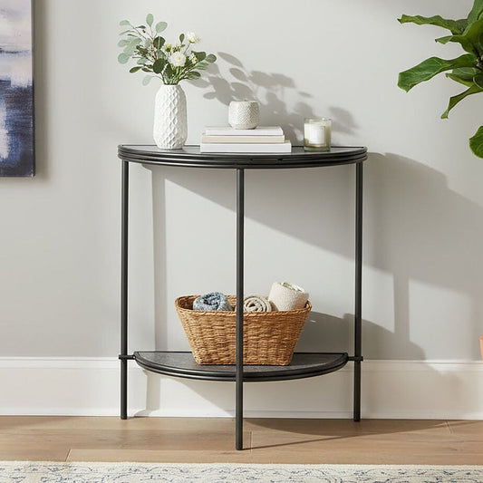 Xania Antique Mirrored Glass Half Moon Console Table