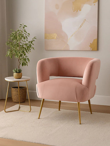 Larissa Pink Velvet Curved Accent Chair
