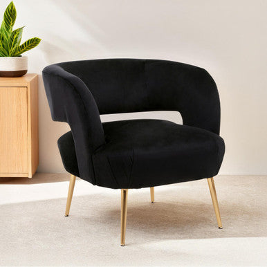 Larissa Black Velvet Curved Accent Chair