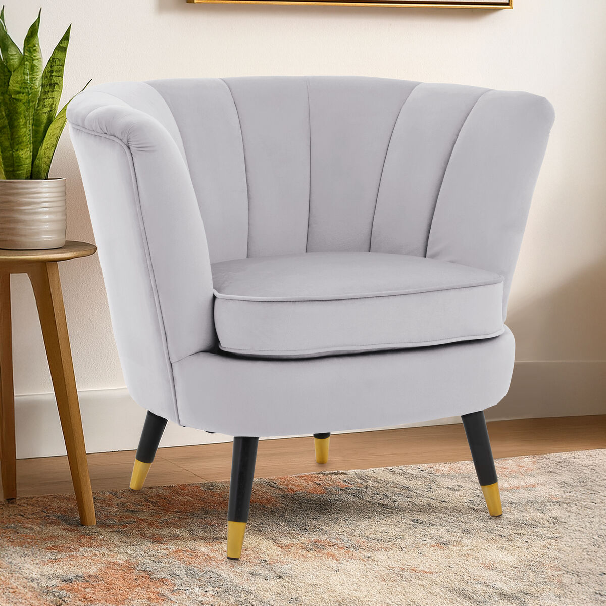 Loretta Grey Velvet Accent Chair with Channel Tufting