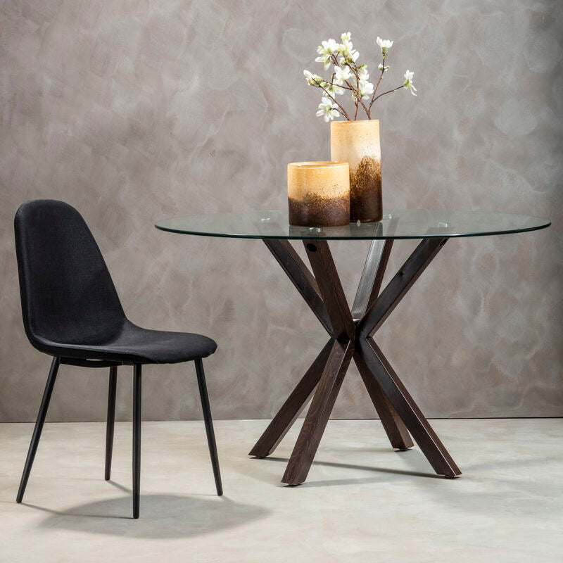 Salford Round Dining Table With Black Wood Effect Metal Legs