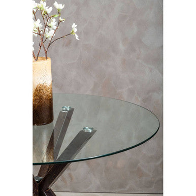 Salford Round Dining Table With Black Wood Effect Metal Legs