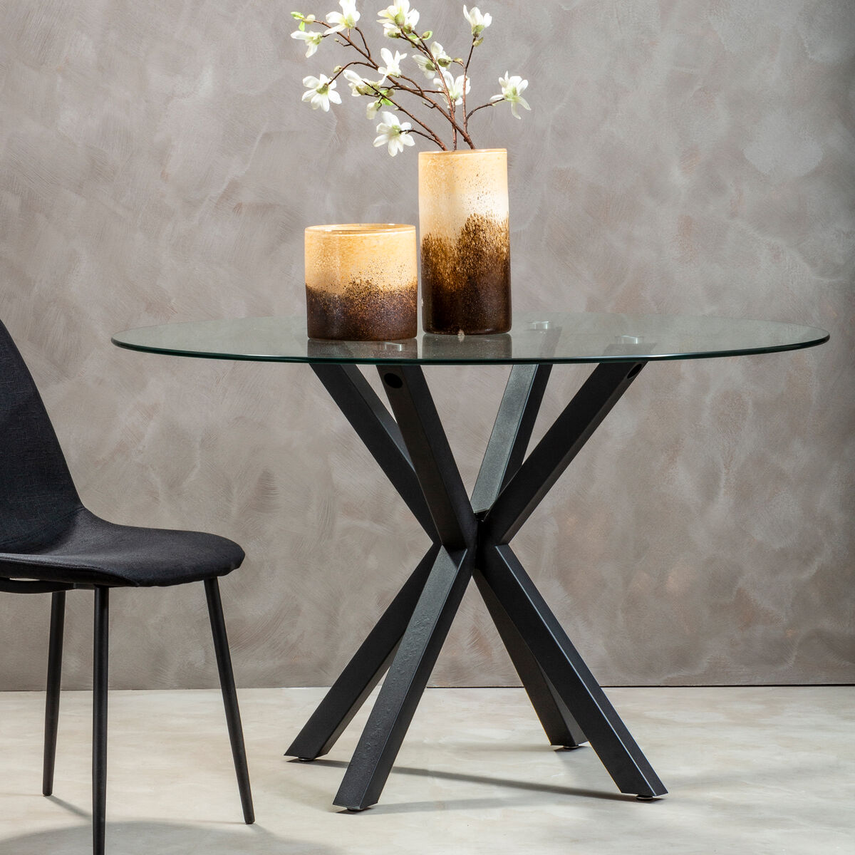 Salford Round Dining Table With Black Metal Legs