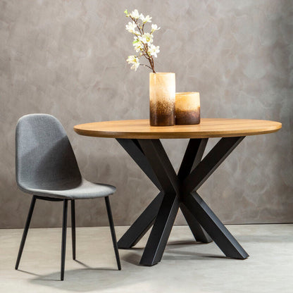 Salford Wood Veneer Round Dining Table With Black Metal Legs