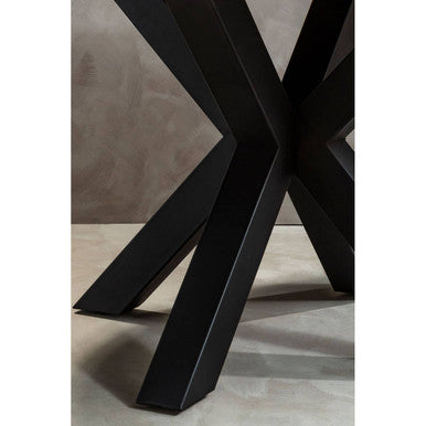 Salford Wood Veneer Round Dining Table With Black Metal Legs