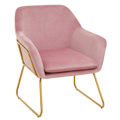 Xander Pink Velvet Modern Accent Chair with Gold Frame