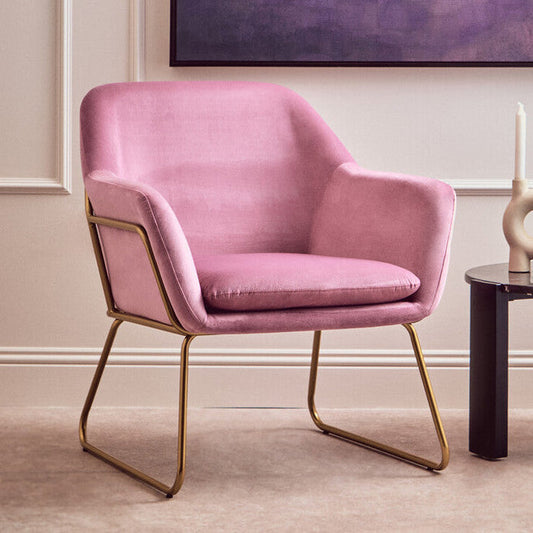 Xander Pink Velvet Modern Accent Chair with Gold Frame