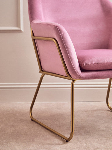 Xander Pink Velvet Modern Accent Chair with Gold Frame
