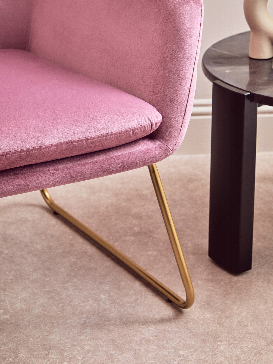 Xander Pink Velvet Modern Accent Chair with Gold Frame