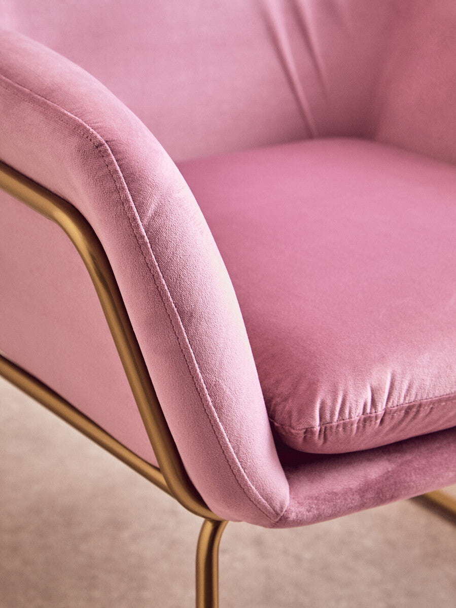 Xander Pink Velvet Modern Accent Chair with Gold Frame