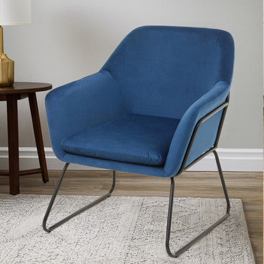 Xander Midnight Blue Velvet and Black Frame Accent Chair
