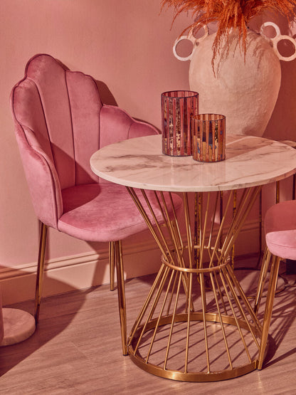 Tian Pink Velvet Dining Chair With Gold Metal Legs