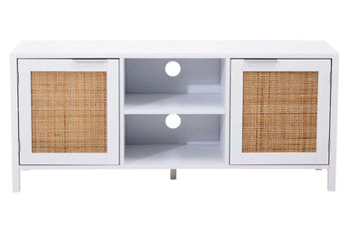 Sherman White Wood and Rattan Media Unit