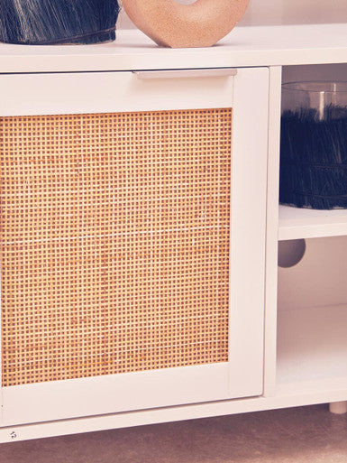 Sherman White Wood and Rattan Media Unit