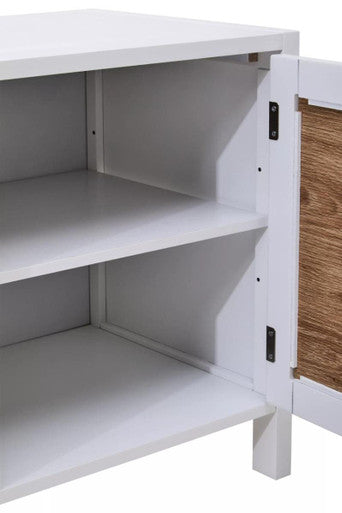 Sherman White Wood and Rattan Media Unit