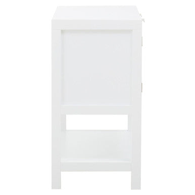 Sherman White Wood and Rattan Two Drawer Side Cabinet
