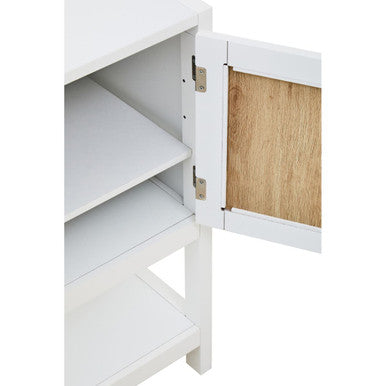 Sherman White Wood and Rattan Two Drawer Side Cabinet