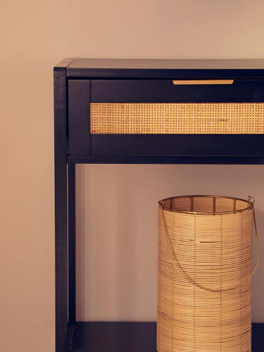 Sherman Black Wood and Rattan Two Drawer Console Table