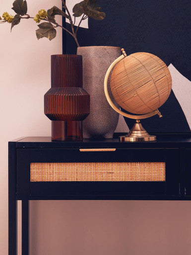 Sherman Black Wood and Rattan Two Drawer Console Table