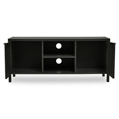 Sherman Black Wood and Rattan Media Unit