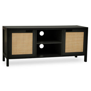 Sherman Black Wood and Rattan Media Unit