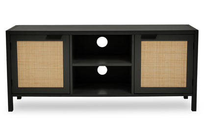 Sherman Black Wood and Rattan Media Unit
