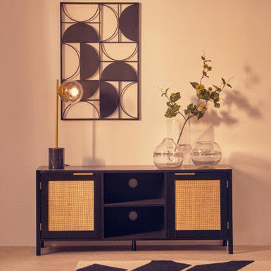Sherman Black Wood and Rattan Media Unit