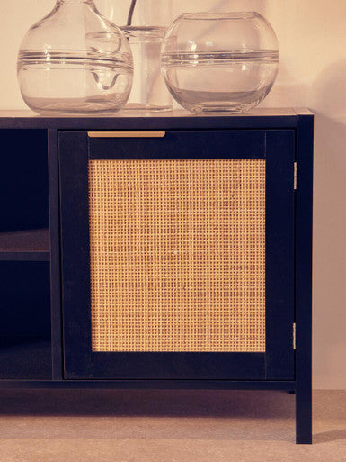 Sherman Black Wood and Rattan Media Unit