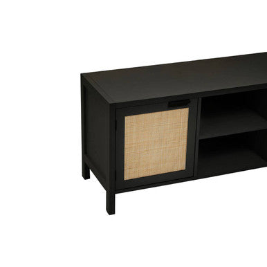Sherman Black Wood and Rattan Media Unit