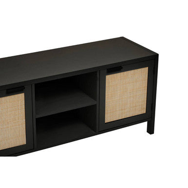 Sherman Black Wood and Rattan Media Unit