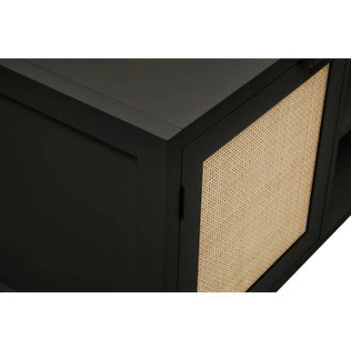 Sherman Black Wood and Rattan Media Unit