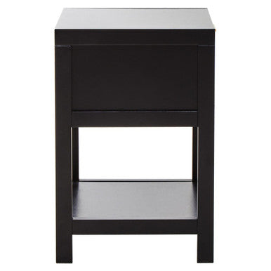 Sherman Black Wood and Natural Rattan One Drawer Bedside Table
