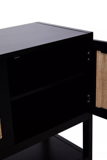 Sherman Black Wood and Rattan Two Door Side Cabinet