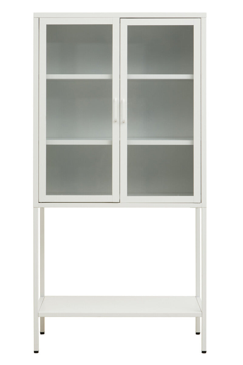 Acier Two Door White Metal Cabinet with Glass Doors